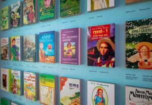 a colorful collection of international covers of Montgomery’s books