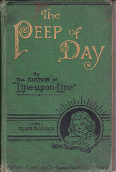 green book cover with gilt lettering and a black imprint illustration of a young girl