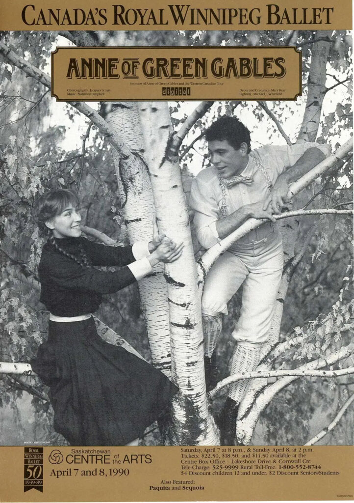 affiche pour le ballet Anne avec une photo en noir et blanc d’Anne et Gilbert dansant près d’un arbre