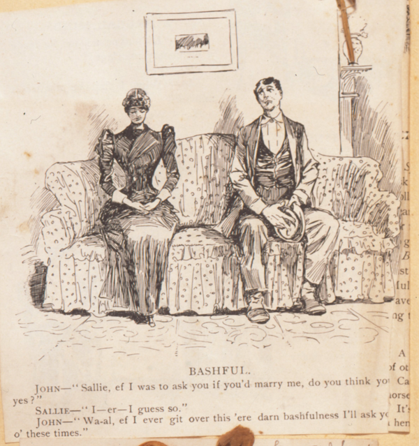 a sketch cartoon of a well-dressed couple sitting on a sofa