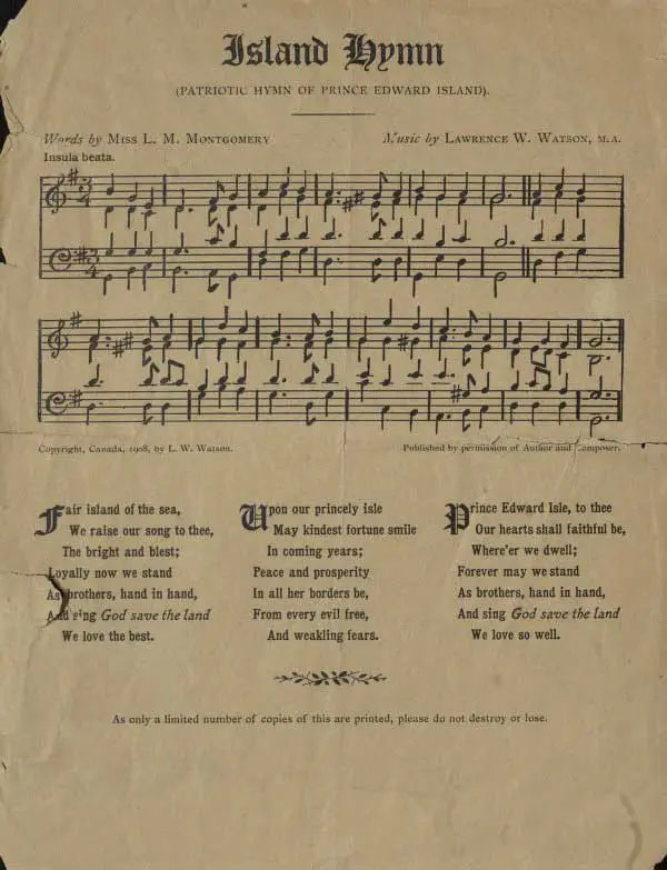 Partition de l’Island Hymn avec la musique à 4 voix et 3 strophes de paroles.