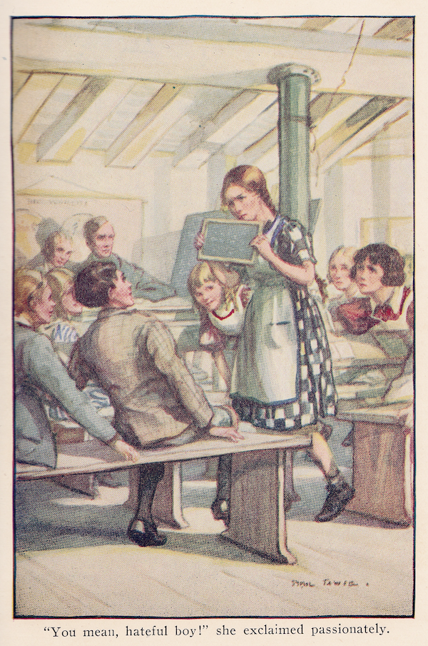 dessin au pastel d’Anne qui se tient au-dessus de Gilbert, juste avant de briser son ardoise